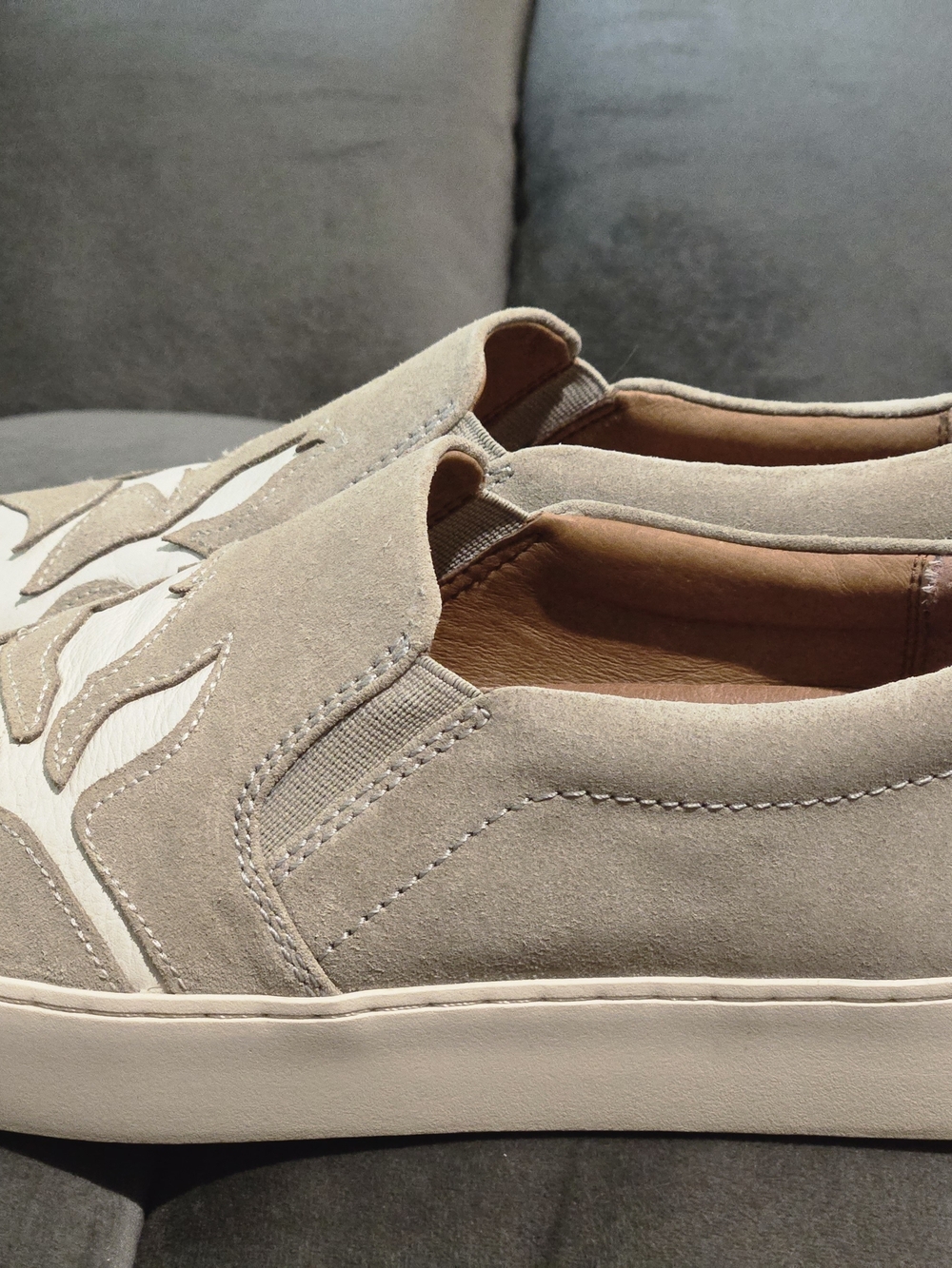 Frye Taupe Suede Slip-On Sneakers with White Floral Cut-out 7.5 - Picture 7 of 9